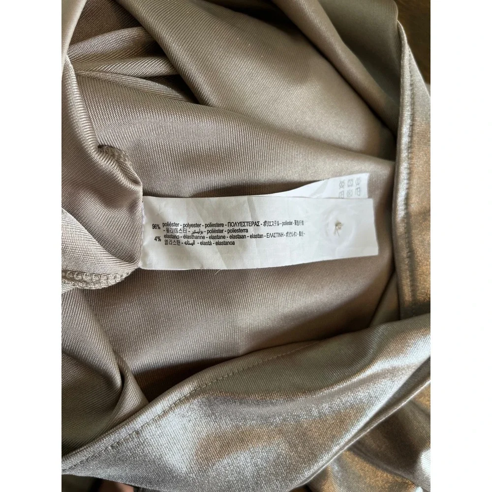 Zara Skirt Faux Wrap NWT Midi Large Silver Metallic Side Tie High Rise Glamorous